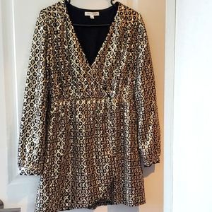 Honey Punch black/ gold sequin dress size L.